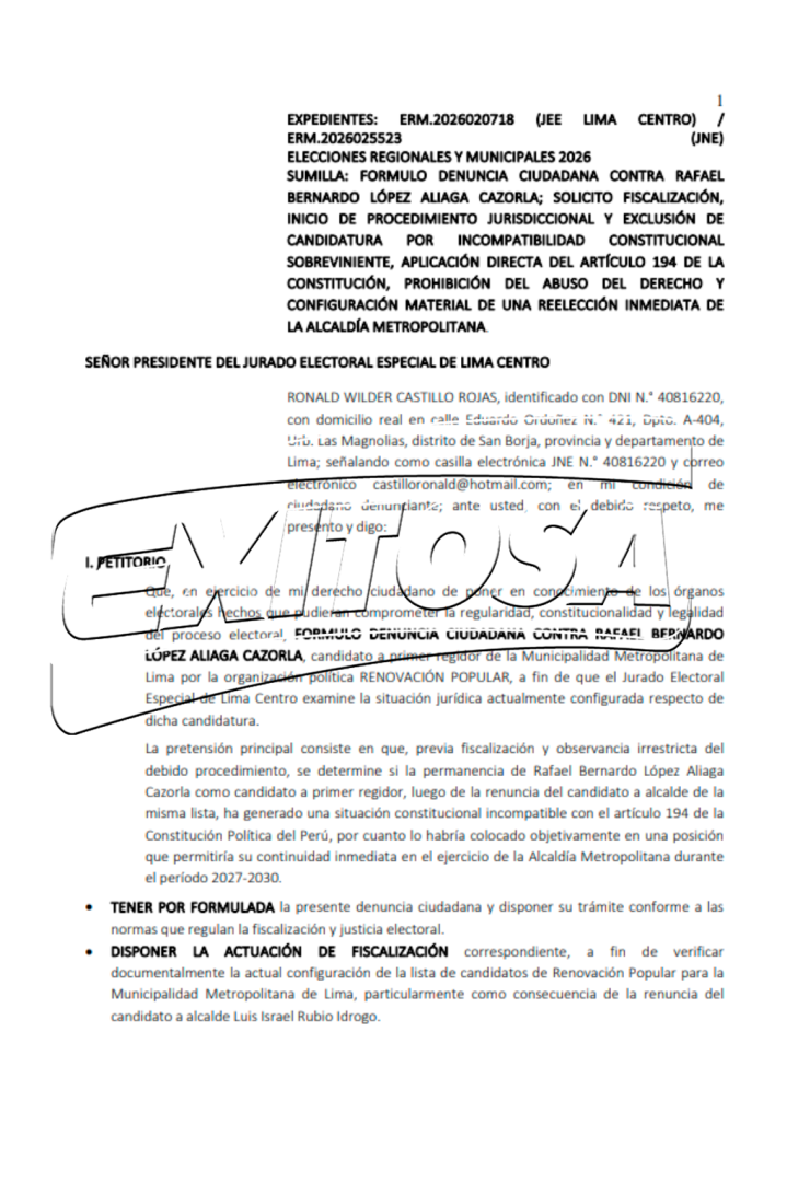 Denuncia ciudadana de Ronald Castillo