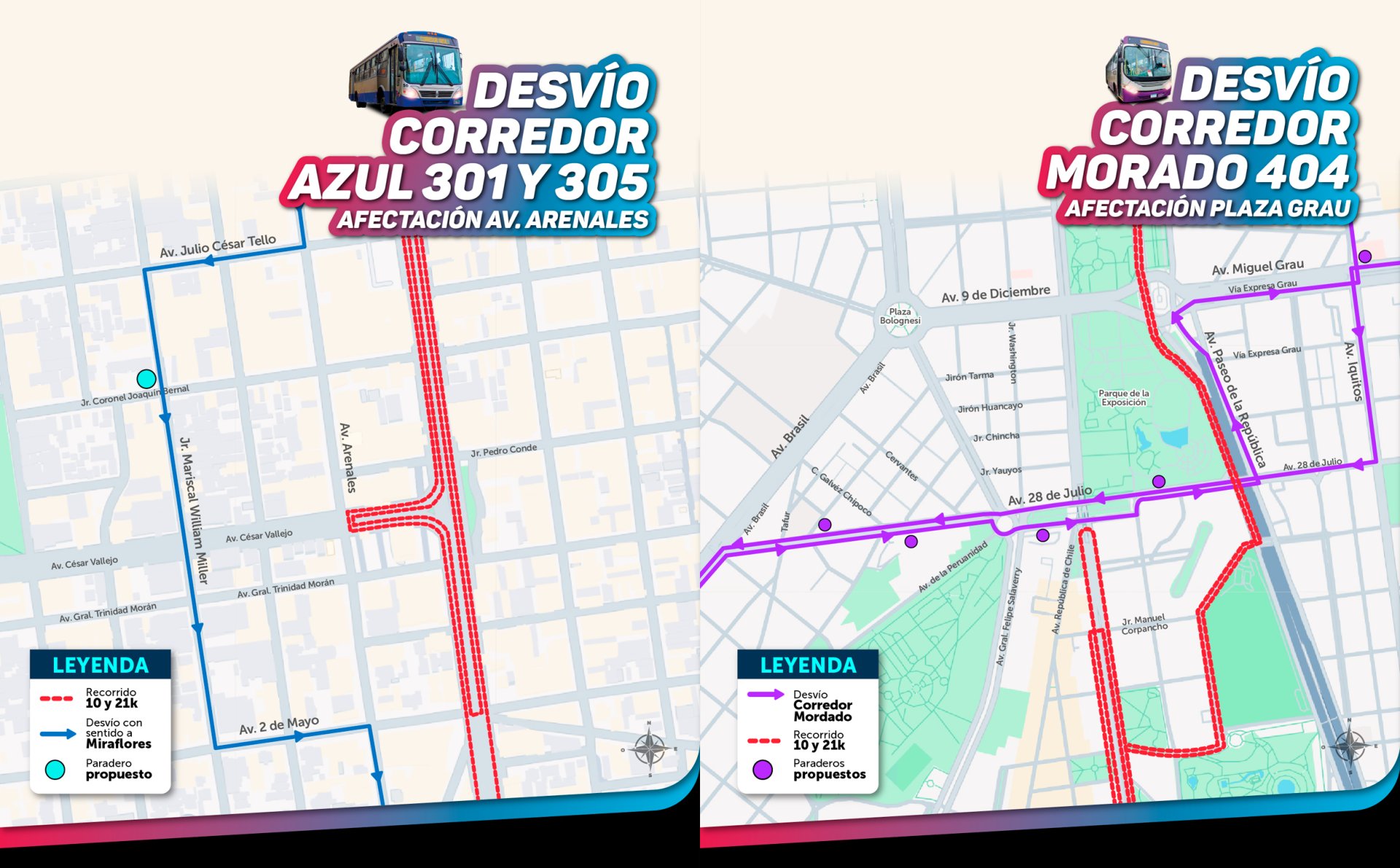 Desv�os para corredores complementarios.