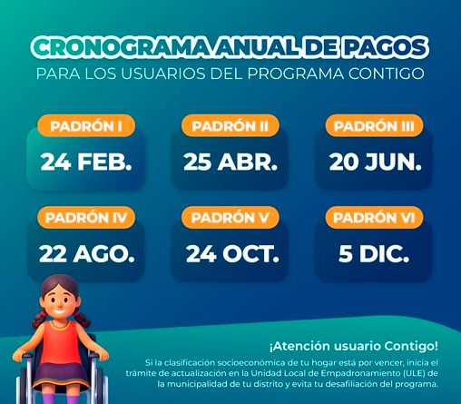 Cronograma de pagos Programa Contigo 2026.
