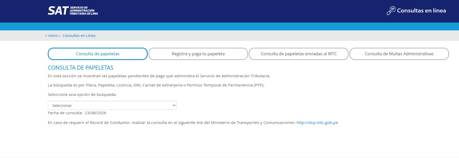 Consulta de papeletas SAT.
