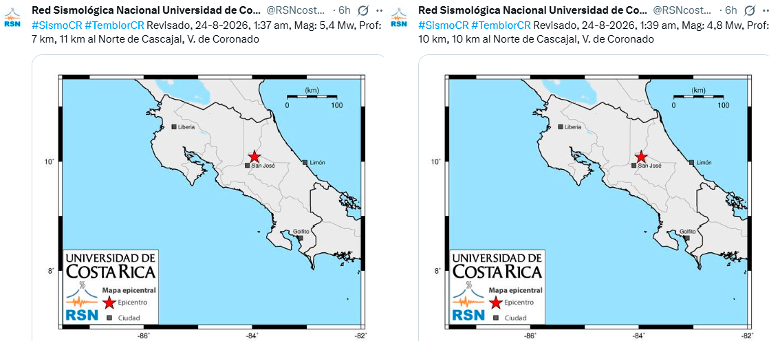 Sismos en Costa Rica el 24 d agosto.