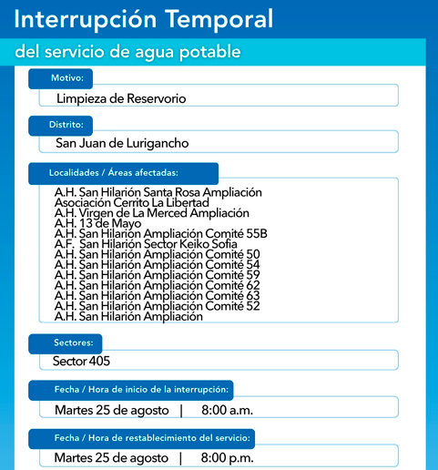 Zonas afectadas por la interrupci�n temporal del servicio.