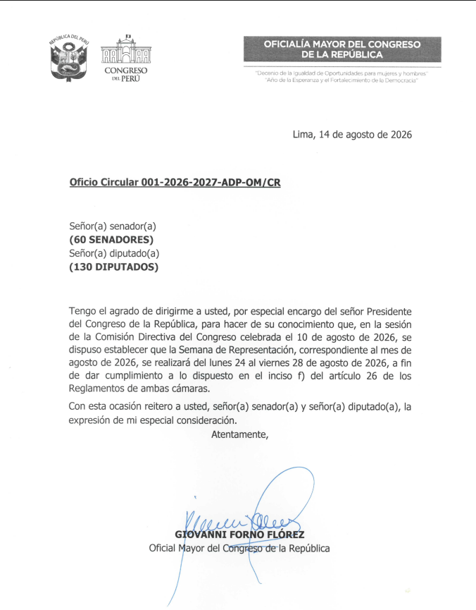 Programación de la semana de representación.