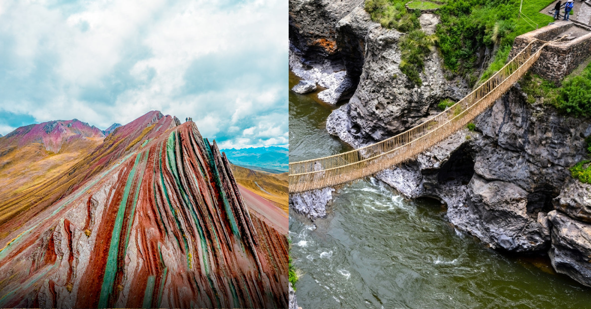 Puente de origen inca Q'eswachaka y la montaña de colores Pallay Punchu,