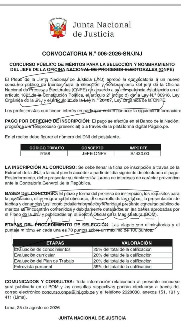 Concurso p�blico de m�ritos para la selecci�n y nombramiento del jefe de la ONPE