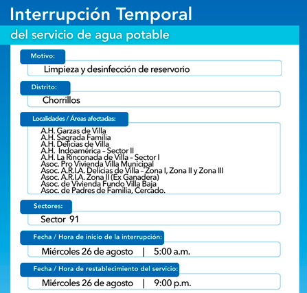 Interrupci�n del servicio en Chorrillos.