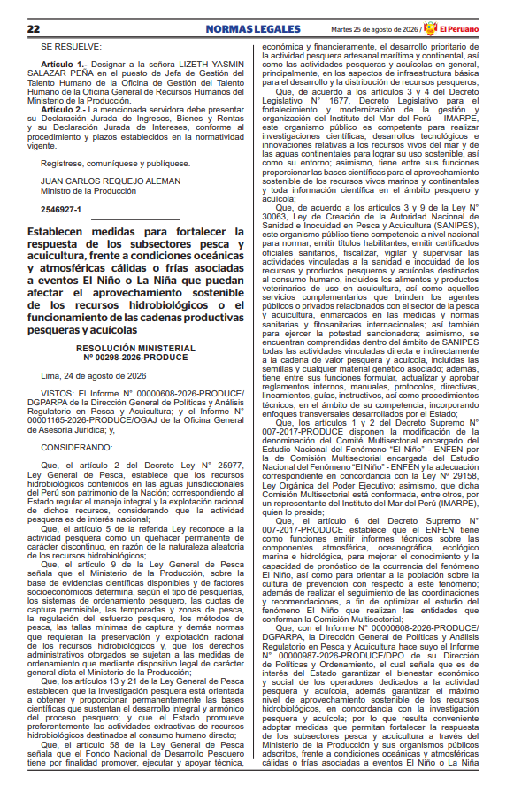 Resolucion Ministerial N� 00298-2026-PRODUCE