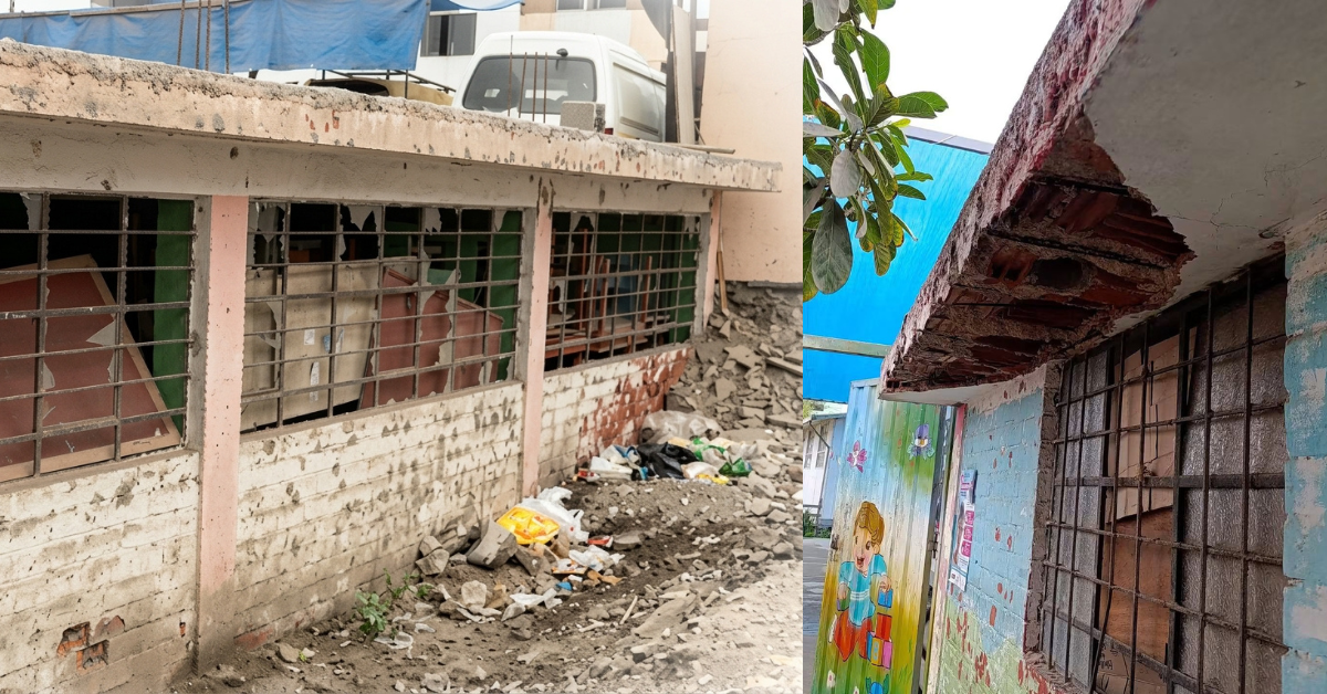 Los ventanales y los muros del techo del colegio se encuentran completamente deteriorados