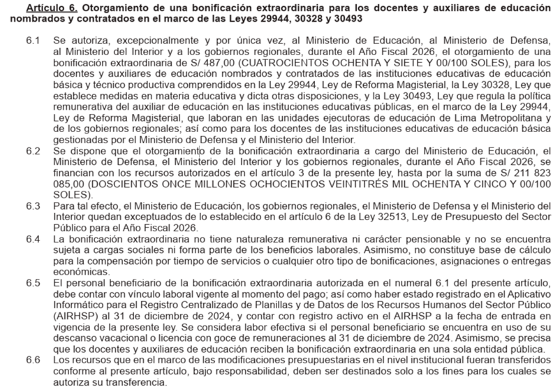 Docentes y auxiliares de educación recibirán un bono extraordinario de S/487.