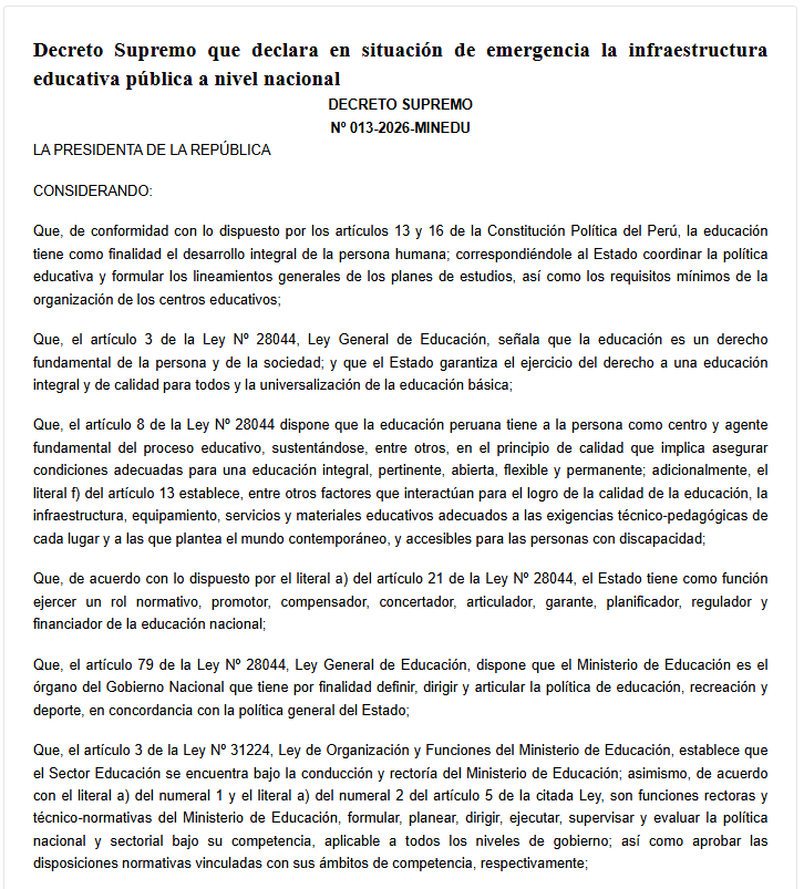Decreto Supremo N� 013-2026-MINEDU
