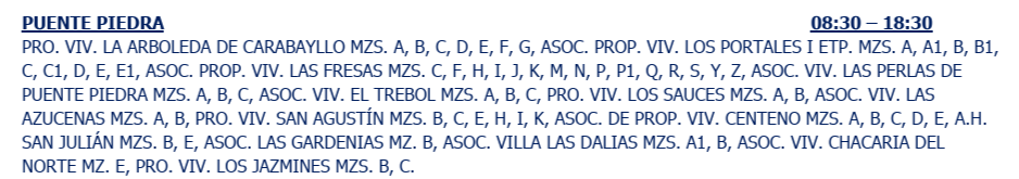 Áreas afectadas en Puente Piedra el 29 de agosto.