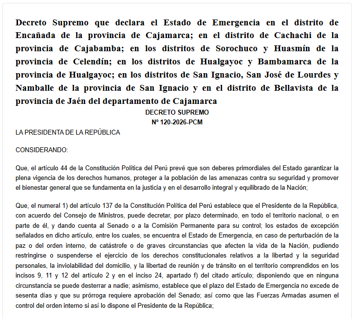 Decreto Supremo Nº 120 2026 PCM