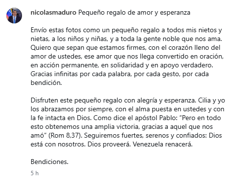Mensaje de Nicol�s Maduro en su publicacion