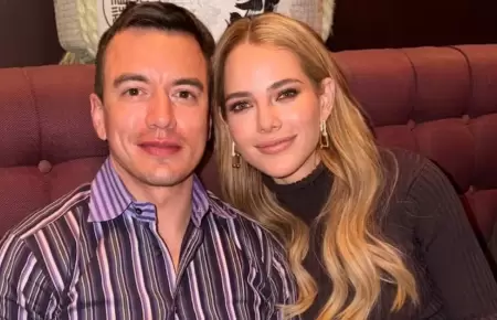 El presidente Daniel Noboa junto a su esposa, Lavinia Valbonesi