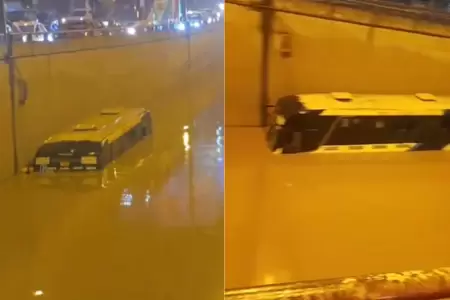 Bus queda atrapado en �valo Nueva Esperanza tras intensa lluvia