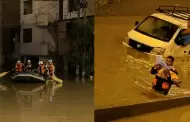 Rescatan a familias atrapadas tras inundaciones provocadas por lluvias en Lima Sur