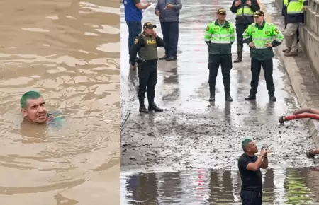 Sujeto se puso a nadar en aniego de agua emposada en Villa El Salvador