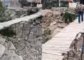Pobladores de Chosica cruzan puente sostenido con palos y rocas: temen efectos de fen�meno El Ni�o