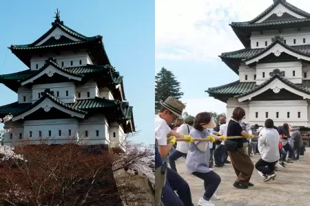 El castillo de m�s de 200 a�os fue movido por cientos de personas.