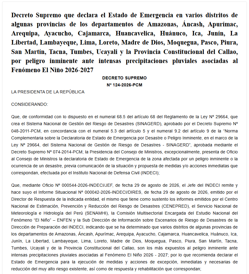 Decreto Supremo N.° 124-2026-PCM (Captura)