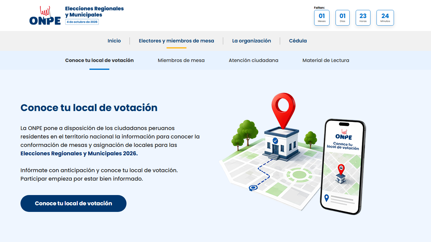 Ingresar a la web de ONPE para conocer tu local y mesa de sufragio (Captura)