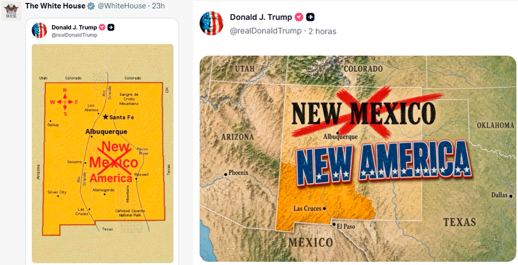Presidente de EE. UU., Donald Trump, public� un mapa con "New M�xico" tachado y reemplazado por "New Am�rica".
