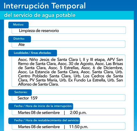 Corte del servicio de agua potable en Ate.