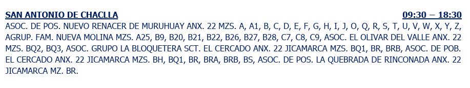 Sectores y horarios por corte de luz el 9 de septiembre.