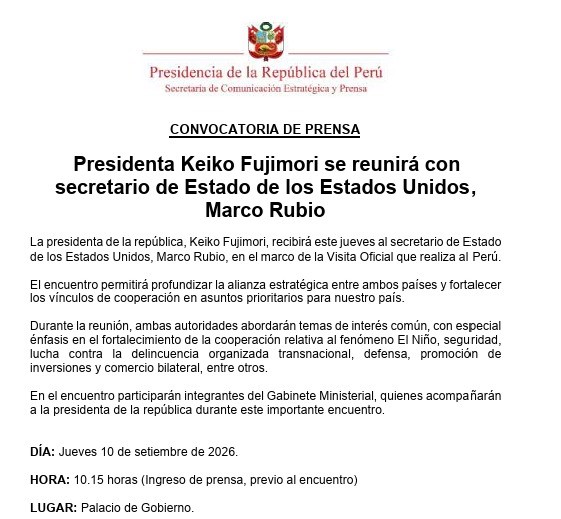 Reunión programada entre Marco Rubio y Keiko Fujimori.