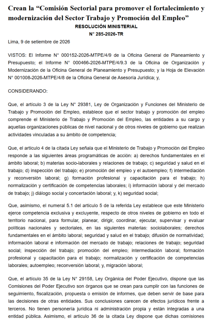 Documento oficial publicado en el Diario El Peruano