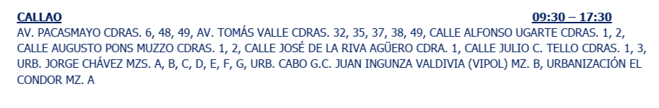 �reas afectadas por la interrupci�n del servicio el�ctrico.