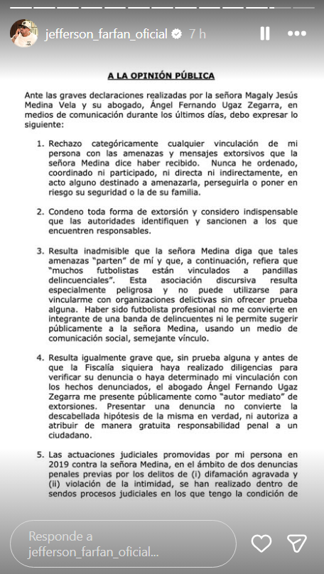 Comunicado de Jefferson Farf�n