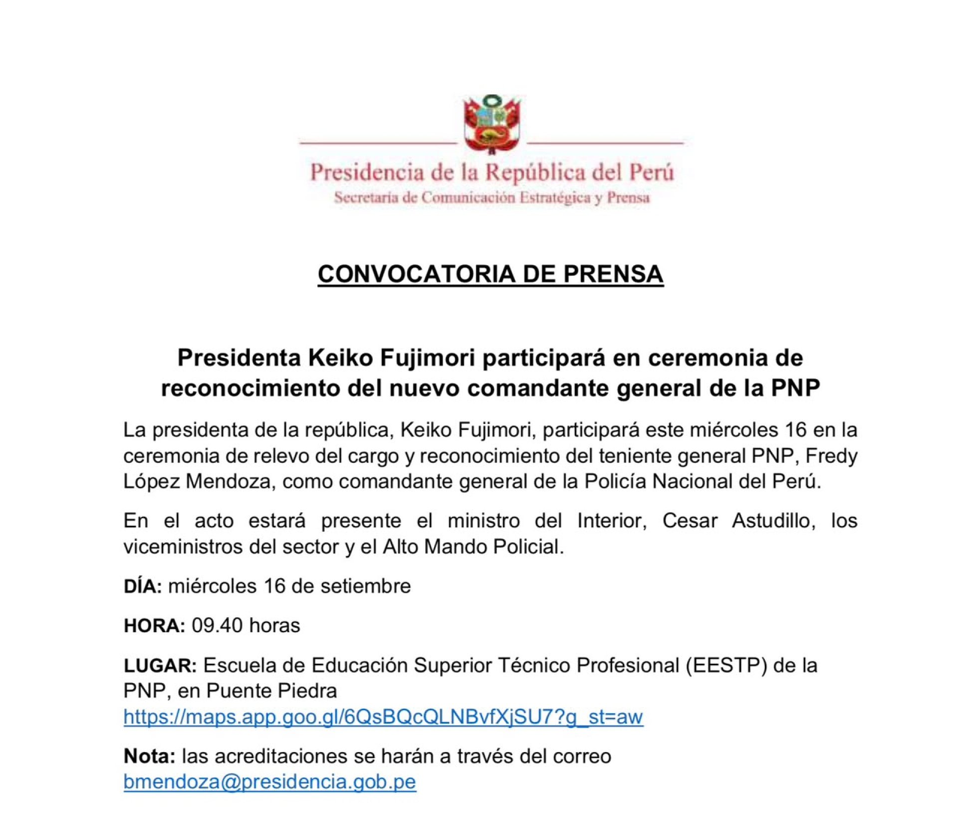 Documento que convoca a la prensa