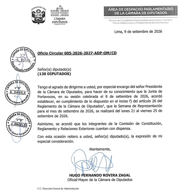 Cronograma de la semana de representaci�n para el mes de septiembre.