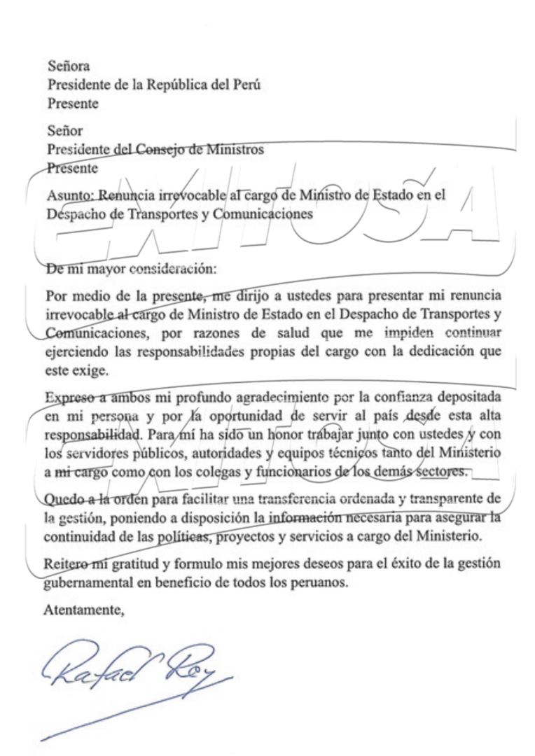 Renuncia de Rafael Rey Rey