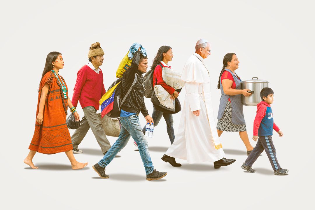 Ilustración del papa con el pueblo