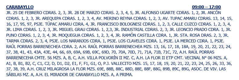 Zonas afectadas en Carabayllo el 24 de septiembre.