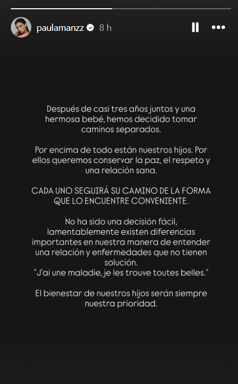 Paula Manzanal confirma ruptura