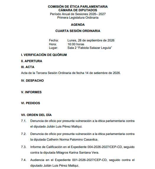 Agenda de Comisión de Ética.