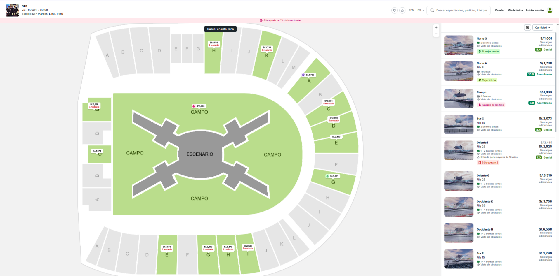 Precios de entradas para la segunda fecha de BTS