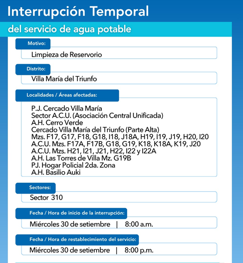 Corte de agua en VMT.