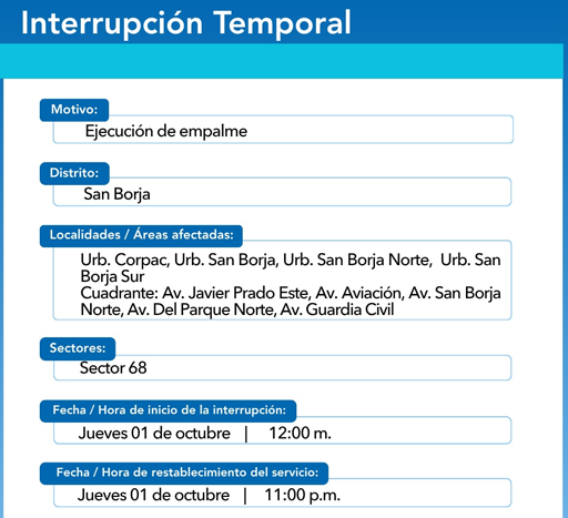 Sin servicio temporal de agua potable en San Borja.