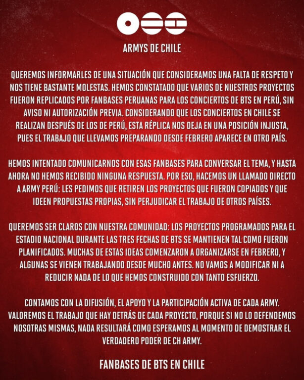 Comunicado de las armys de Chile