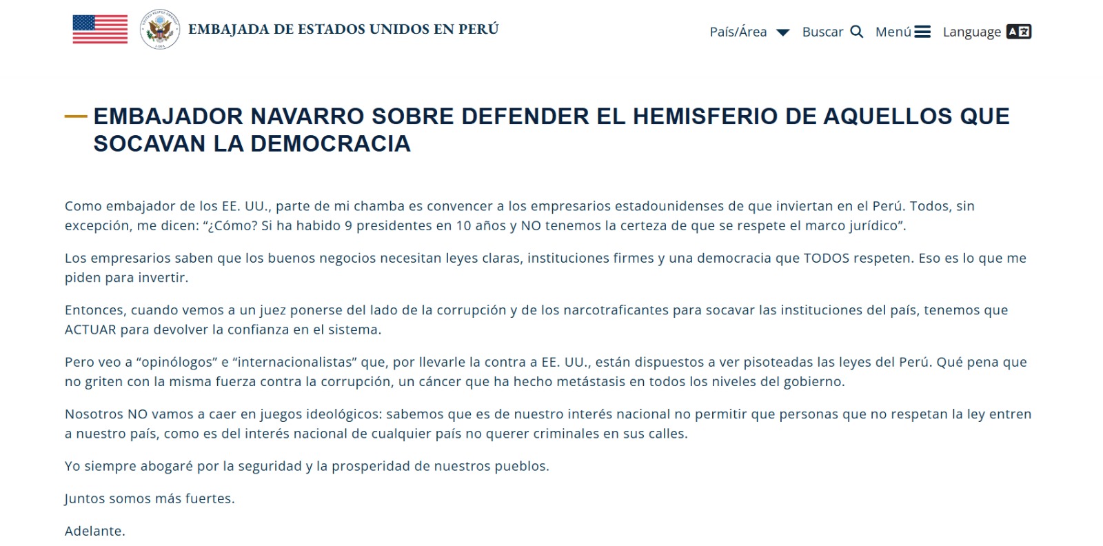 Comunicado de Navarro.