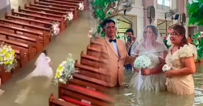 Pese a intensas lluvias, pareja busc� dar el "s�" en la iglesia.