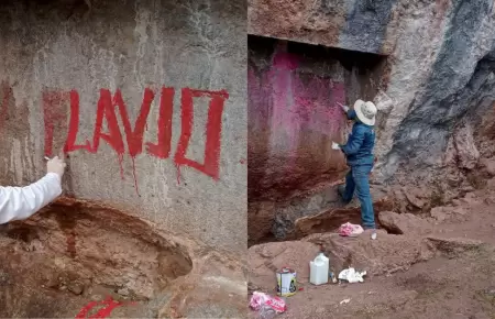 Denuncian pintas en roca sagrada inca del parque Sacsayhuam�n