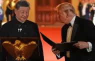 Donald Trump obsequia una estatua de águila calva a Xi Jinping durante una cena estatal en la Casa Blanca