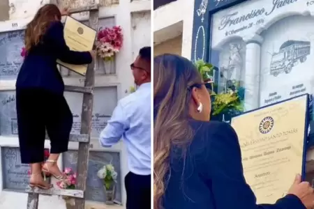 Joven graduada lleva su diploma a la tumba de su padre.