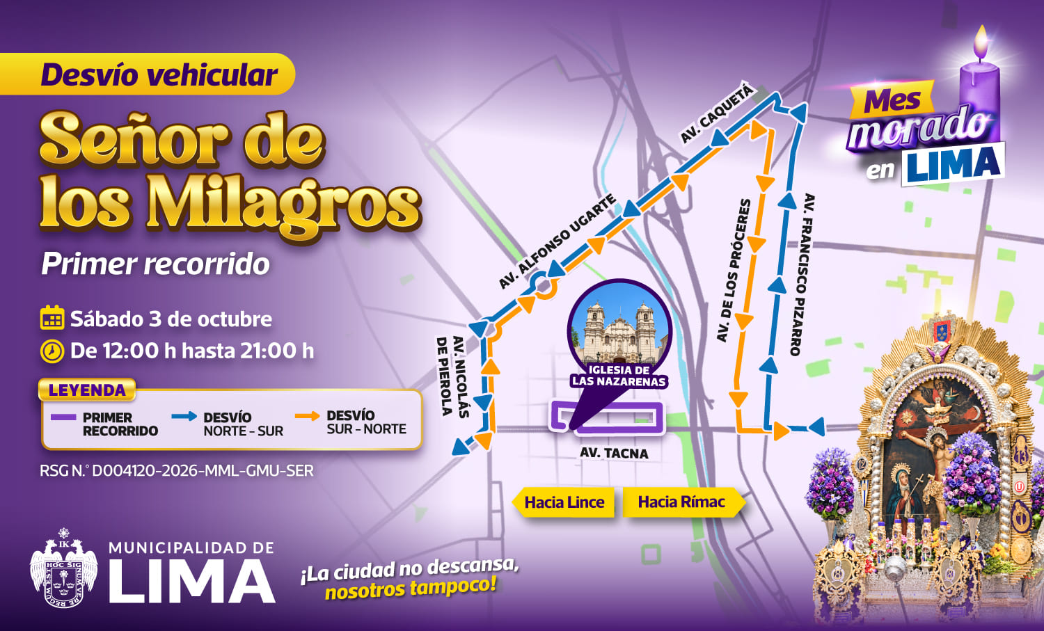 Desv�os vehiculares por el primer recorrido del Se�or de los Milagros
