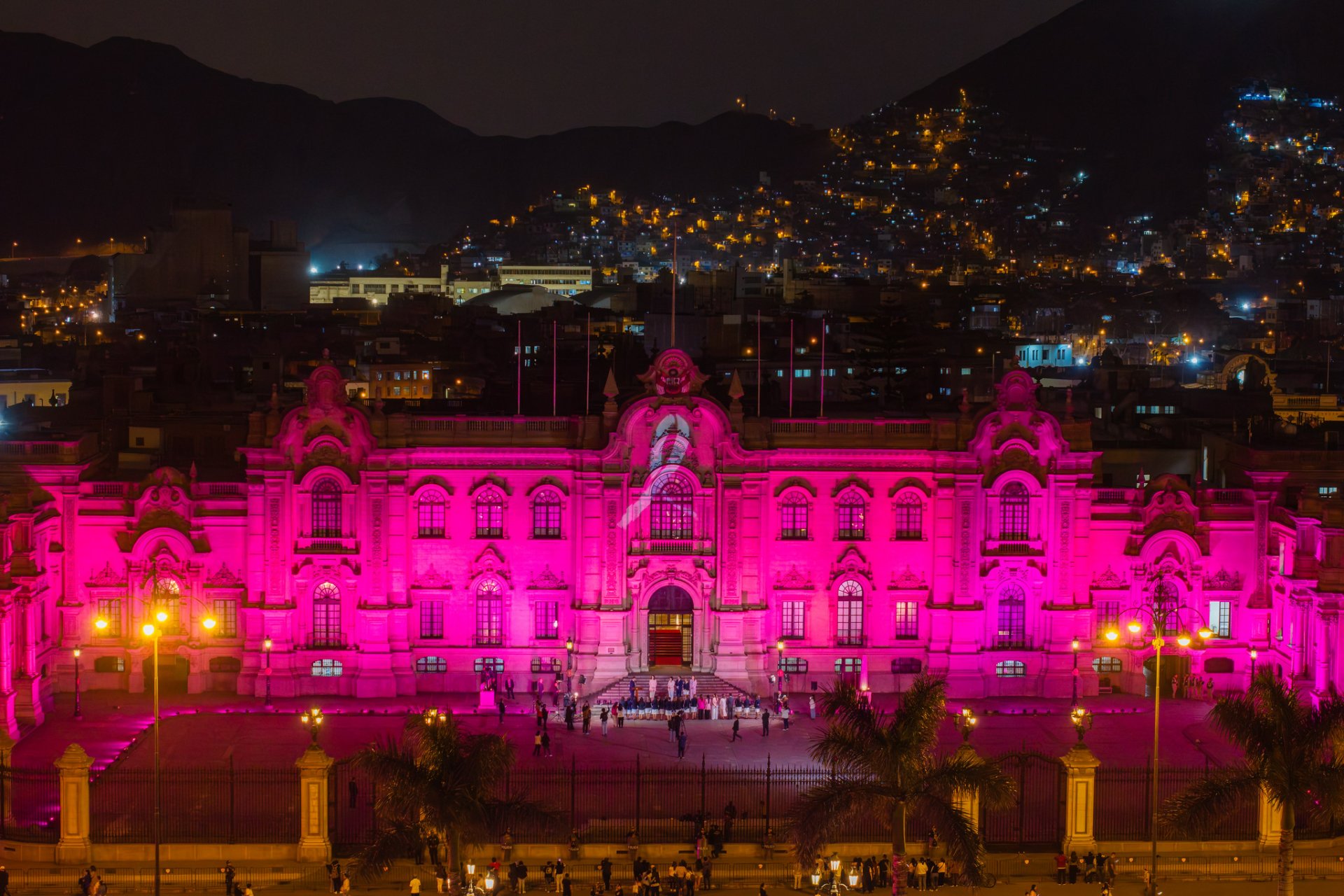 Lucen color rosa se encendieron en Palacio